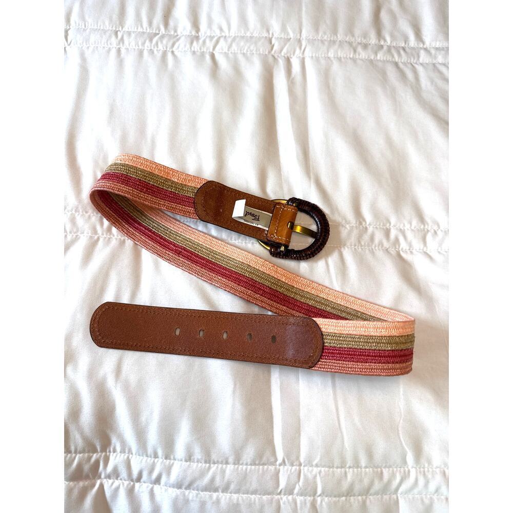 Fossil Stretch Wrap Buckle Red Multicolored Stripes Belt Sz L NWT Leather Boho - Picture 3 of 7